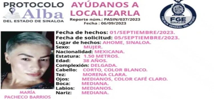 Reportan como desaparecida a María Pacheco Barrios