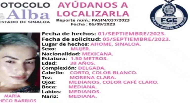 Reportan como desaparecida a María Pacheco Barrios