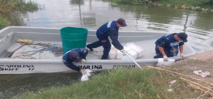La Marina realiza limpieza del fertilizante en el canal lateral 18