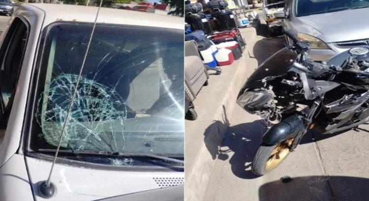 Motociclista impacta contra una camioneta Ford Ranger