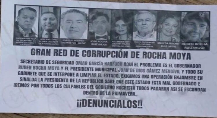 Arrojan mensajes con imagen de Rubén Rocha; exigen operación enjambre