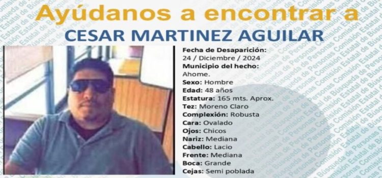 Reportan como desaparecido a César Martinez