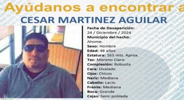 Reportan como desaparecido a César Martinez