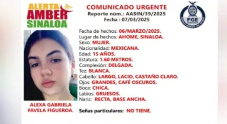 Activan Alerta Amber por la menor Alexa Gabriela Favela