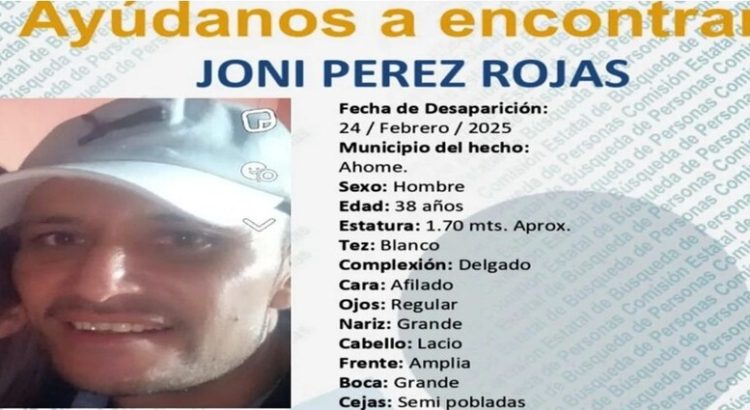 Reportan como desaparecido a Joni de 38 años