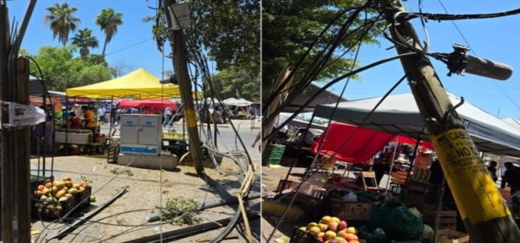 Tráiler derriba poste y afecta a comerciantes de tianguis de Los Mochis