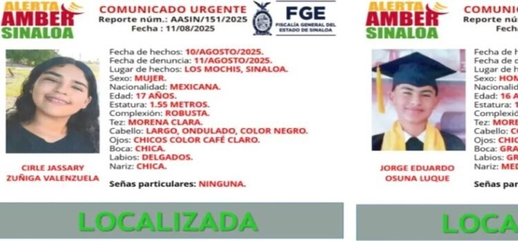 Encuentran con vida a 2 menores reportados como desaparecidos en Sinaloa Encuentran con vida a 2 menores reportados como desaparecidos en Sinaloa