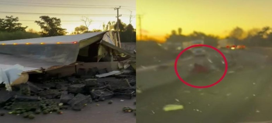 Tráiler cargado de aguacates vuelca en Los Mochis y desata rapiña